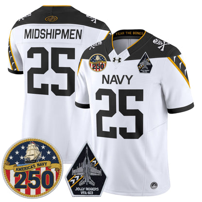 Men's Navy Midshipmen 'Jolly Rogers Edition' Vapor Limited Jersey - 250th Anniversary Patch - Stitched