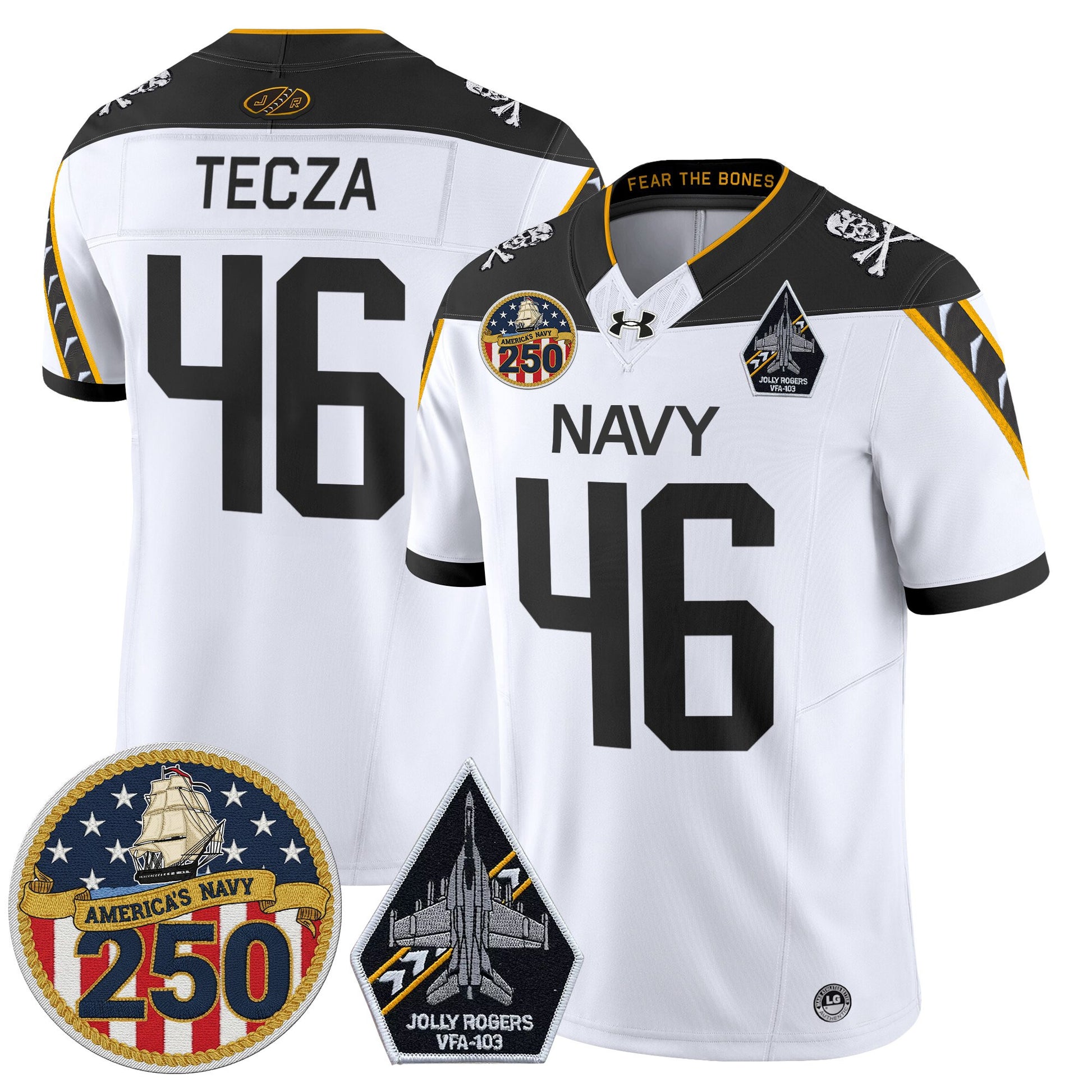 Men's Navy Midshipmen 'Jolly Rogers Edition' Vapor Limited Jersey - 250th Anniversary Patch - Stitched