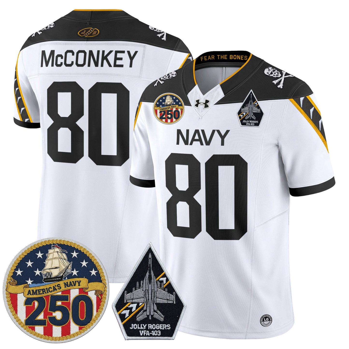 Men's Navy Midshipmen 'Jolly Rogers Edition' Vapor Limited Jersey - 250th Anniversary Patch - Stitched