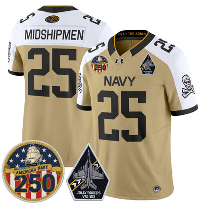 Men's Navy Midshipmen 'Jolly Rogers Edition' Vapor Limited Jersey - 250th Anniversary Patch - Stitched