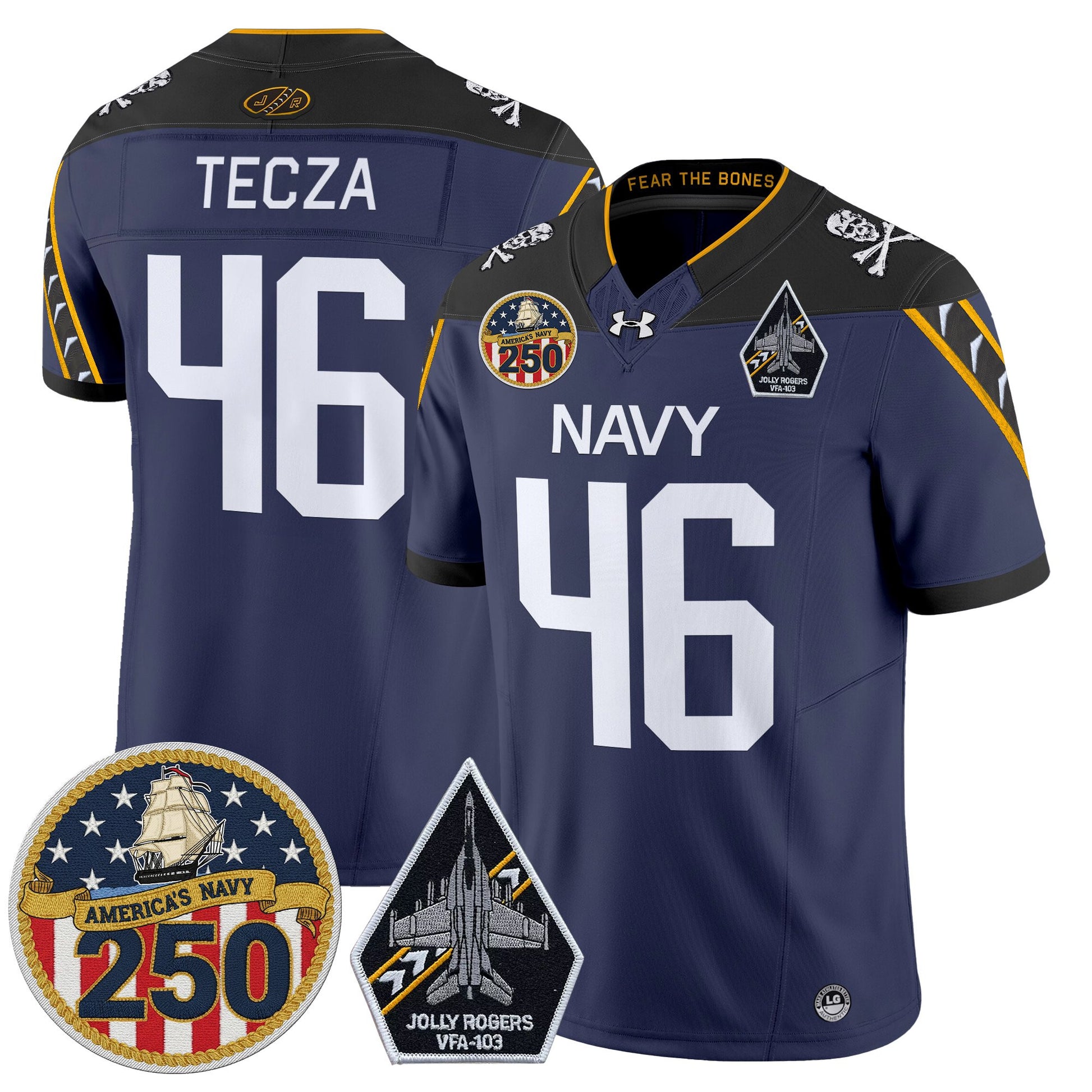 Men's Navy Midshipmen 'Jolly Rogers Edition' Vapor Limited Jersey - 250th Anniversary Patch - Stitched