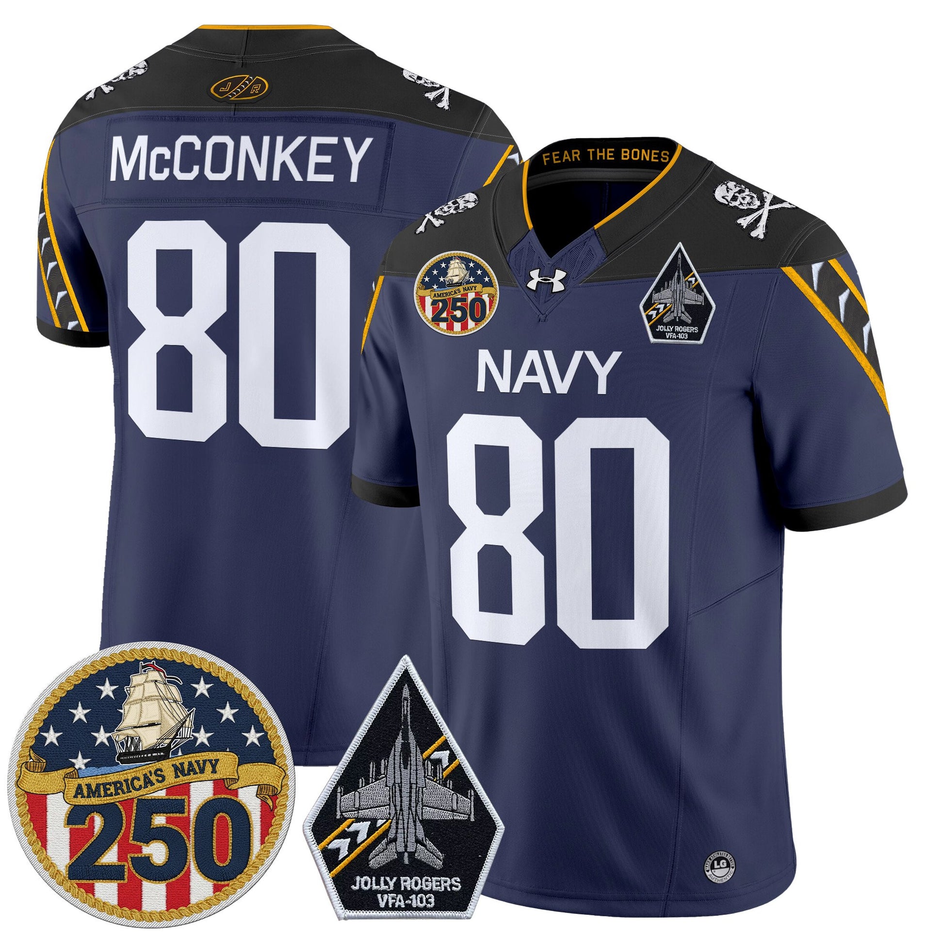 Men's Navy Midshipmen 'Jolly Rogers Edition' Vapor Limited Jersey - 250th Anniversary Patch - Stitched