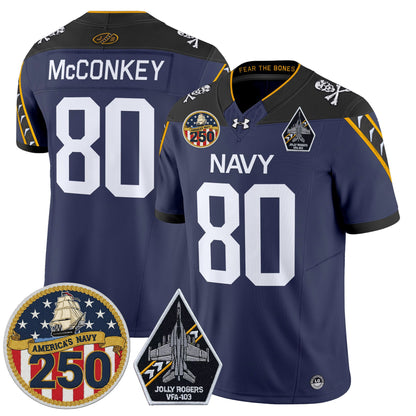 Men's Navy Midshipmen 'Jolly Rogers Edition' Vapor Limited Jersey - 250th Anniversary Patch - Stitched