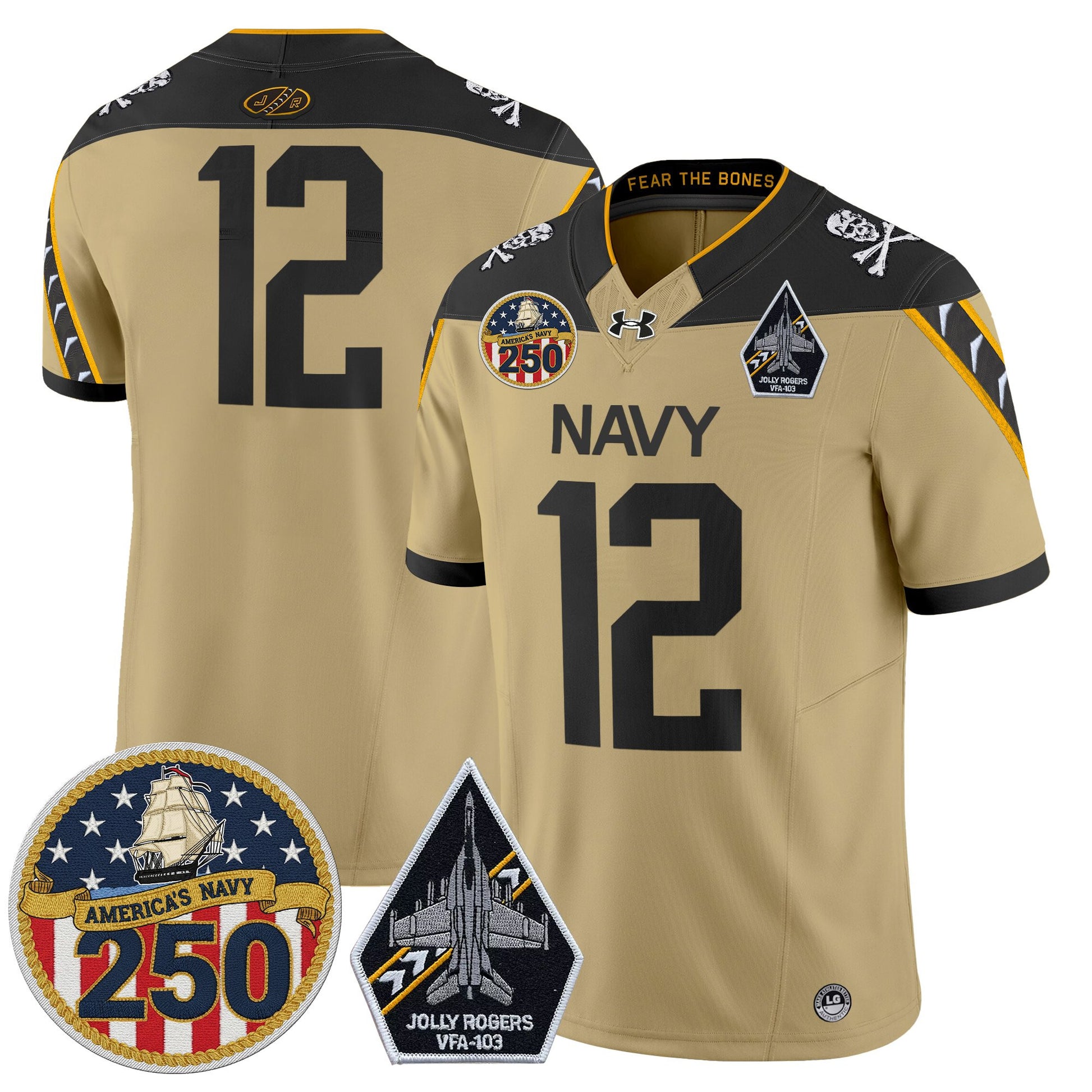 Men's Navy Midshipmen 'Jolly Rogers Edition' Vapor Limited Jersey - 250th Anniversary Patch - Stitched