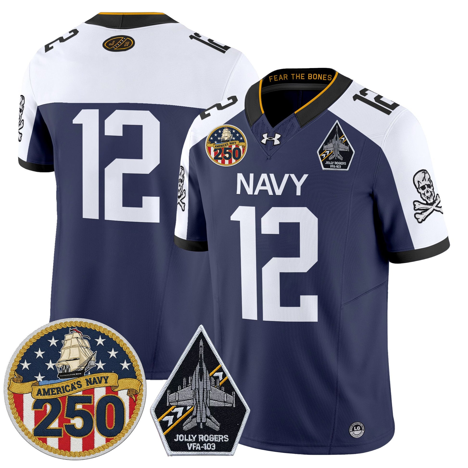 Men's Navy Midshipmen 'Jolly Rogers Edition' Vapor Limited Jersey - 250th Anniversary Patch - Stitched