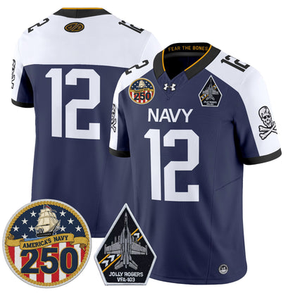 Men's Navy Midshipmen 'Jolly Rogers Edition' Vapor Limited Jersey - 250th Anniversary Patch - Stitched