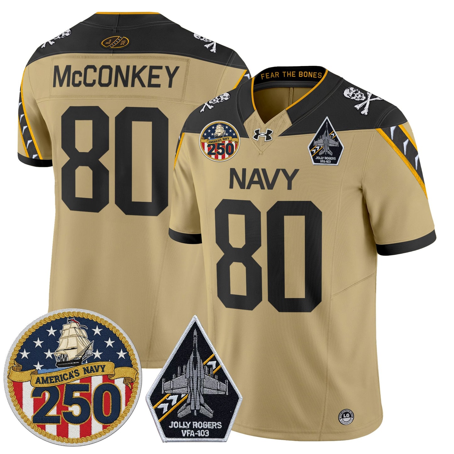 Men's Navy Midshipmen 'Jolly Rogers Edition' Vapor Limited Jersey - 250th Anniversary Patch - Stitched