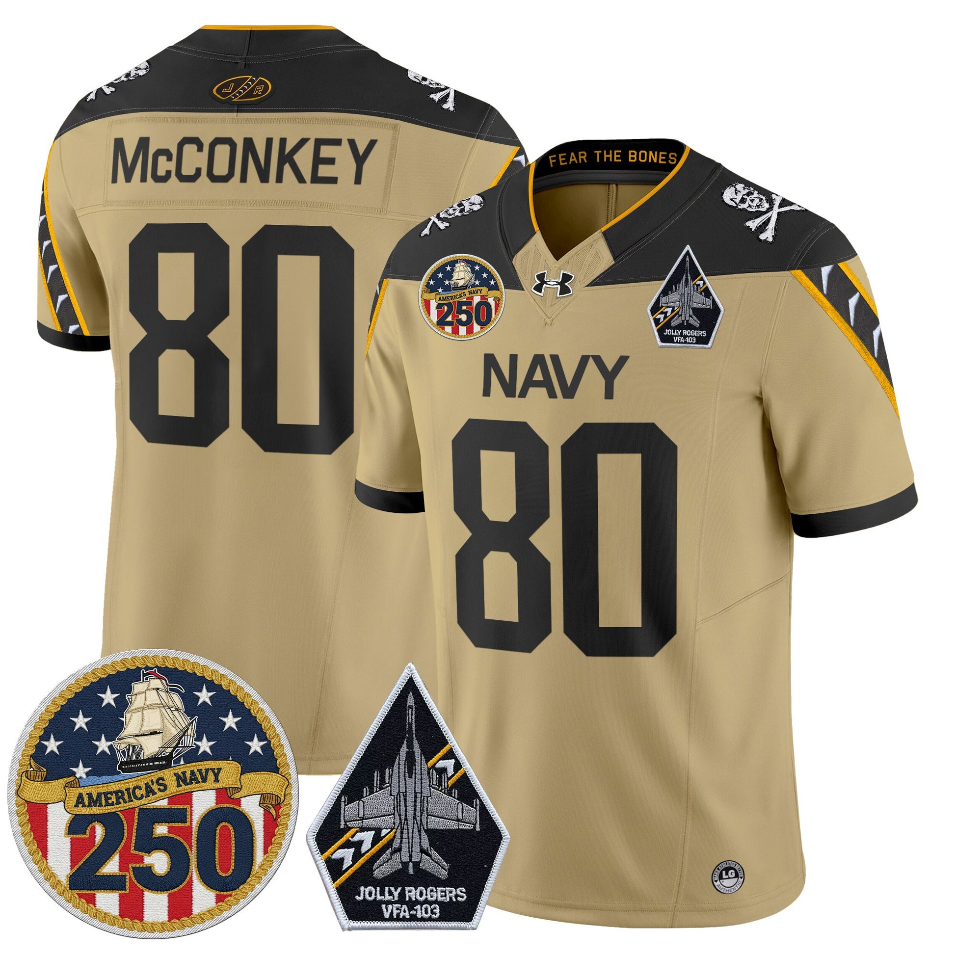 Men's Navy Midshipmen 'Jolly Rogers Edition' Vapor Limited Jersey - 250th Anniversary Patch - Stitched