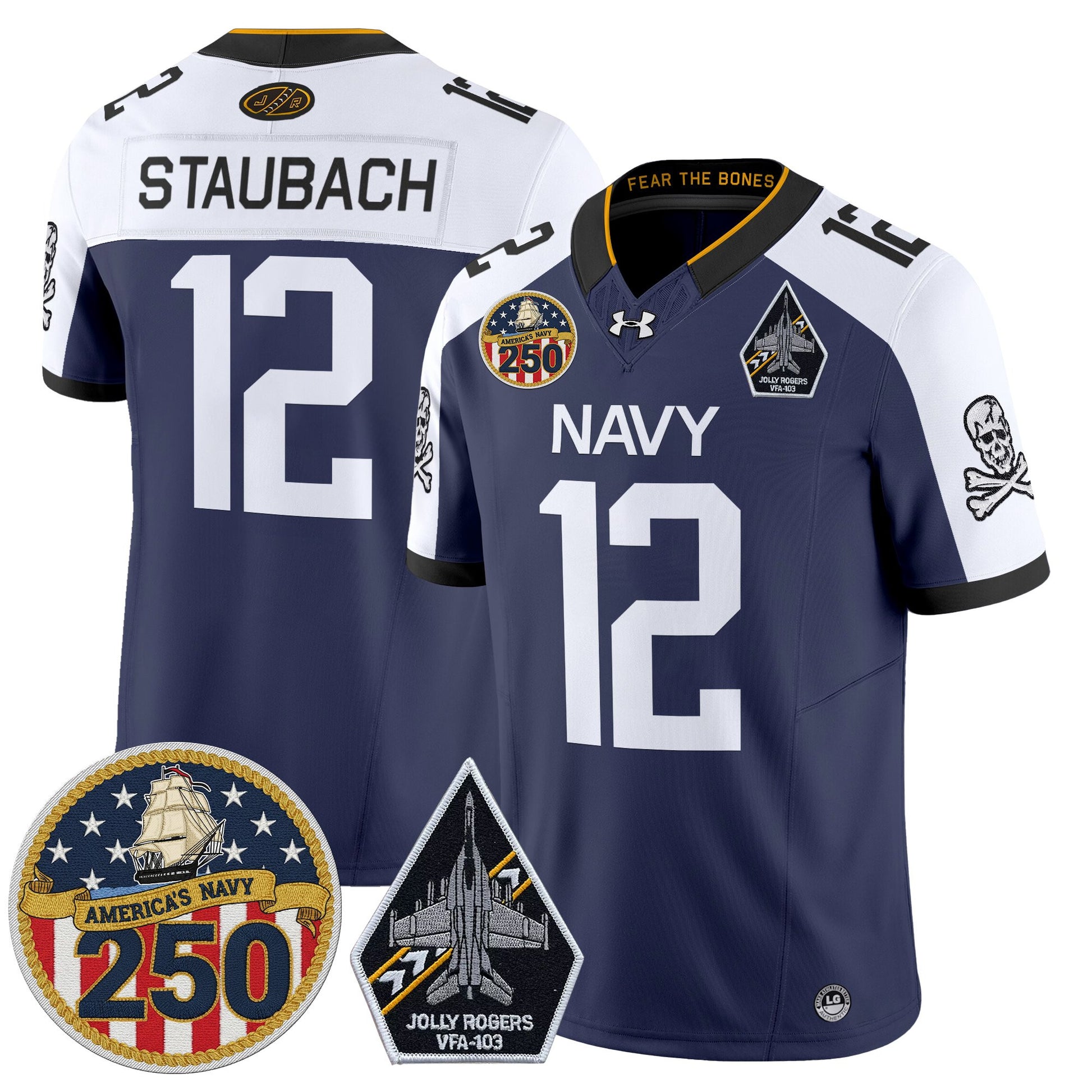 Men's Navy Midshipmen 'Jolly Rogers Edition' Vapor Limited Jersey - 250th Anniversary Patch - Stitched