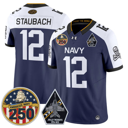 Men's Navy Midshipmen 'Jolly Rogers Edition' Vapor Limited Jersey - 250th Anniversary Patch - Stitched