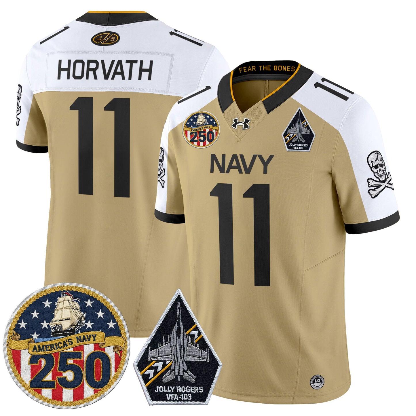 Men's Navy Midshipmen 'Jolly Rogers Edition' Vapor Limited Jersey - 250th Anniversary Patch - Stitched