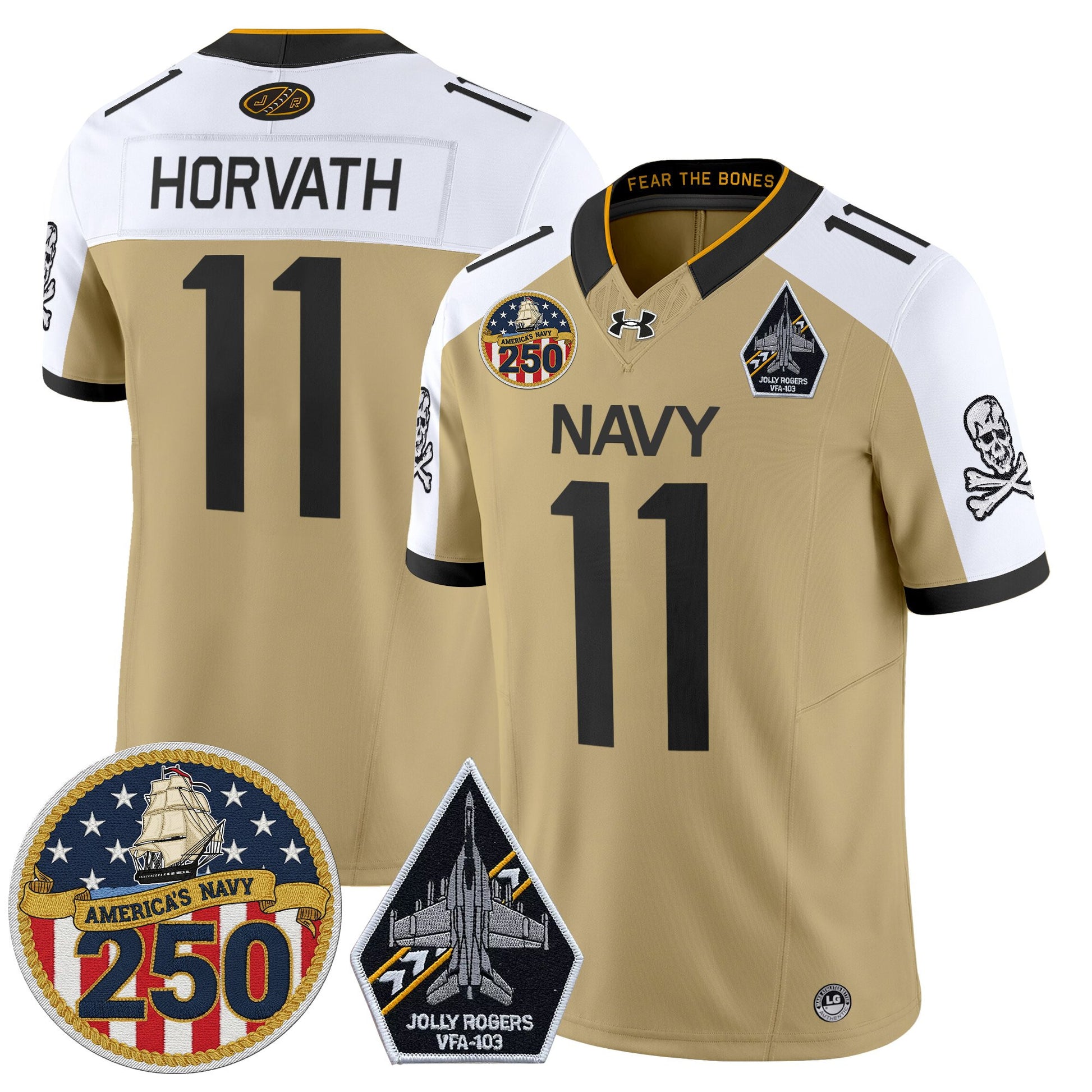 Men's Navy Midshipmen 'Jolly Rogers Edition' Vapor Limited Jersey - 250th Anniversary Patch - Stitched