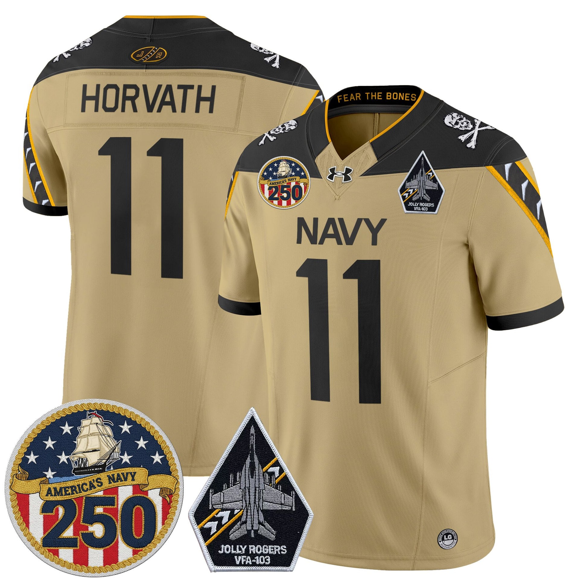 Men's Navy Midshipmen 'Jolly Rogers Edition' Vapor Limited Jersey - 250th Anniversary Patch - Stitched