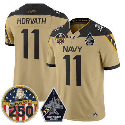 Men's Navy Midshipmen 'Jolly Rogers Edition' Vapor Limited Jersey - 250th Anniversary Patch - Stitched
