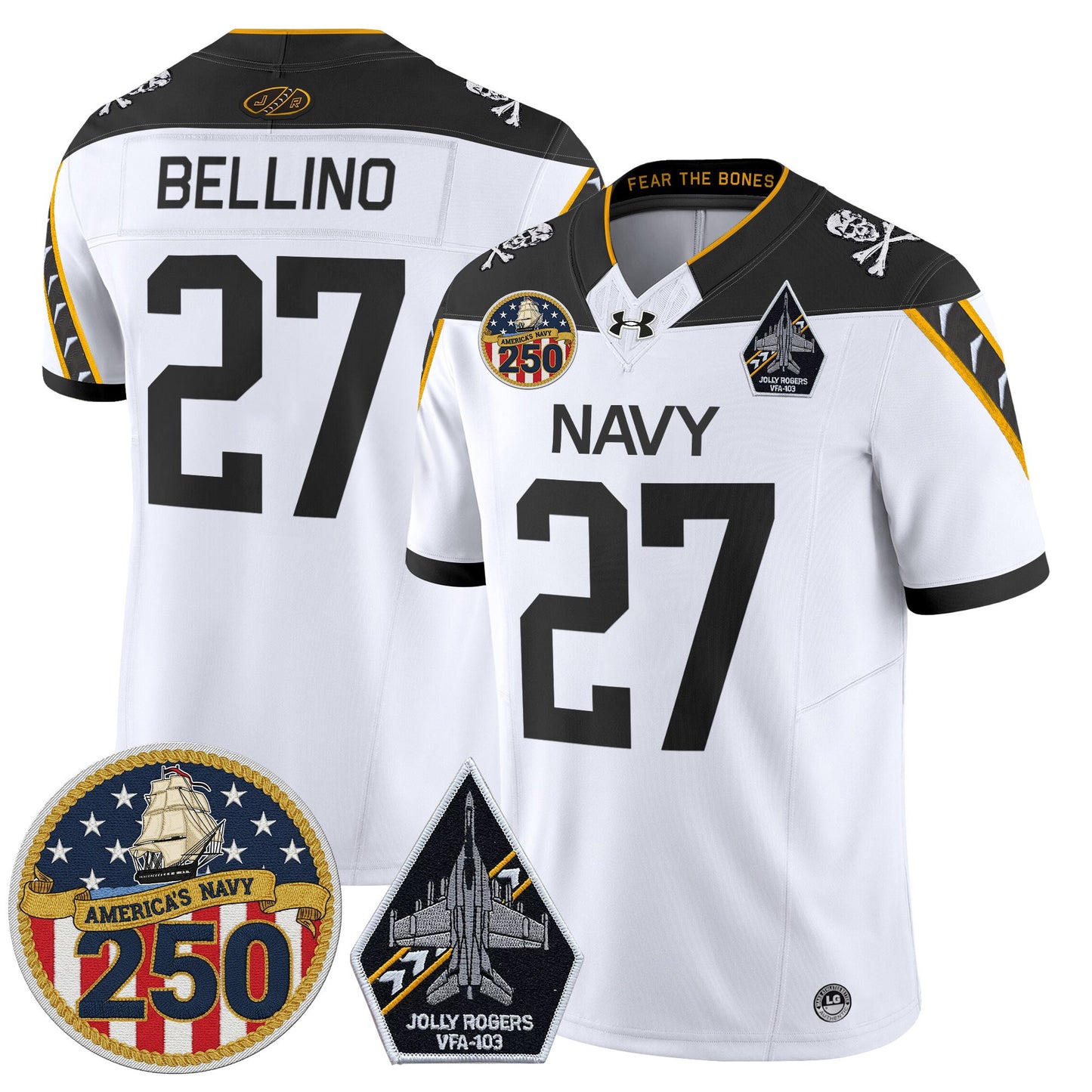 Men's Navy Midshipmen 'Jolly Rogers Edition' Vapor Limited Jersey - 250th Anniversary Patch - Stitched