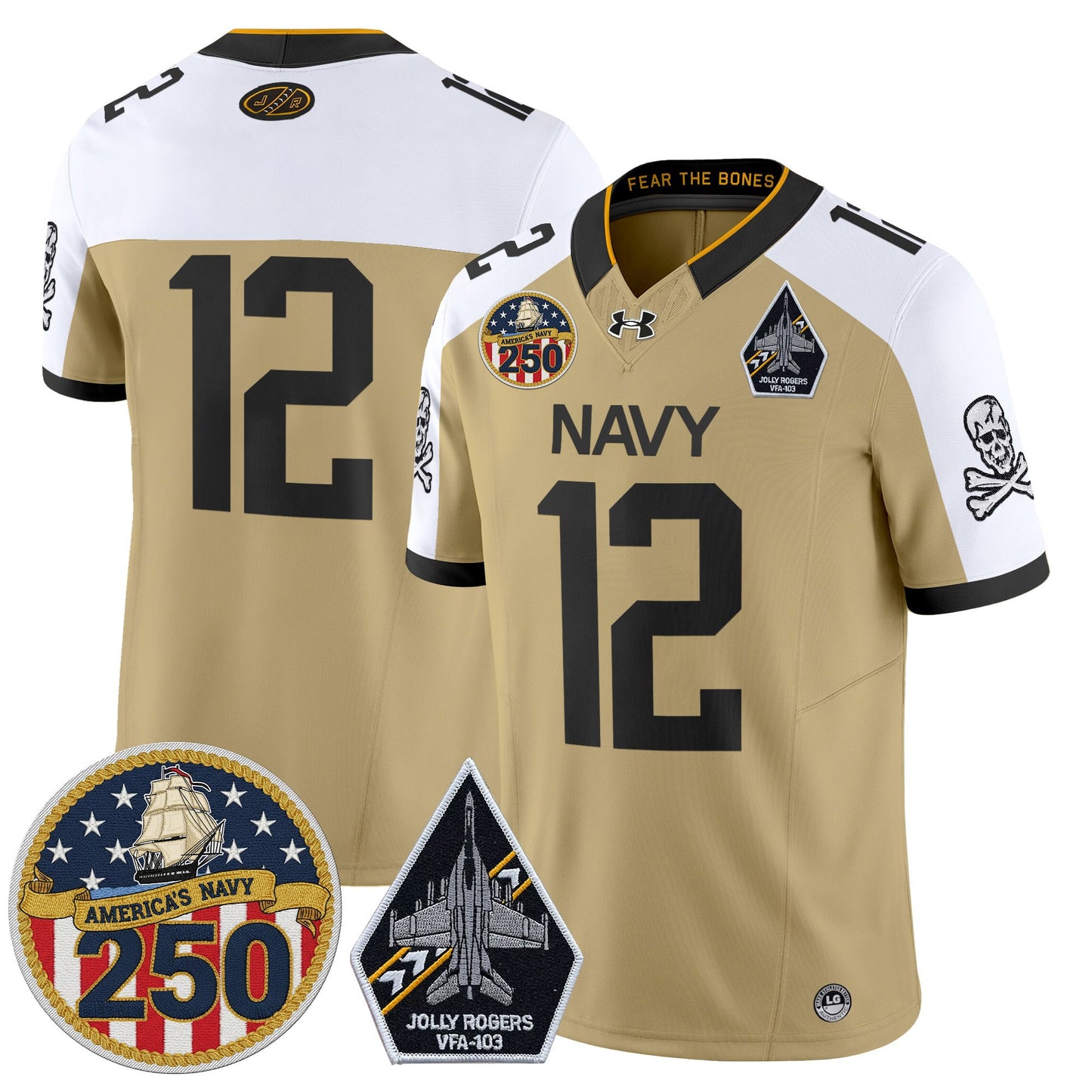 Men's Navy Midshipmen 'Jolly Rogers Edition' Vapor Limited Jersey - 250th Anniversary Patch - Stitched