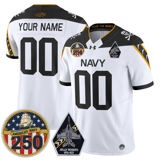 Navy Midshipmen 'Jolly Rogers Edition' Vapor Limited Custom Jersey - 250th Anniversary Patch - Stitched