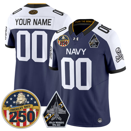 Navy Midshipmen 'Jolly Rogers Edition' Vapor Limited Custom Jersey - 250th Anniversary Patch - Stitched