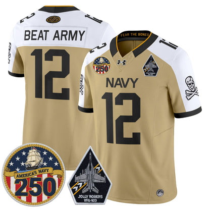 Men's Navy Midshipmen 'Jolly Rogers Edition' Vapor Limited Jersey - 250th Anniversary Patch - Stitched