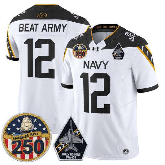 Men's Navy Midshipmen 'Jolly Rogers Edition' Vapor Limited Jersey - 250th Anniversary Patch - Stitched