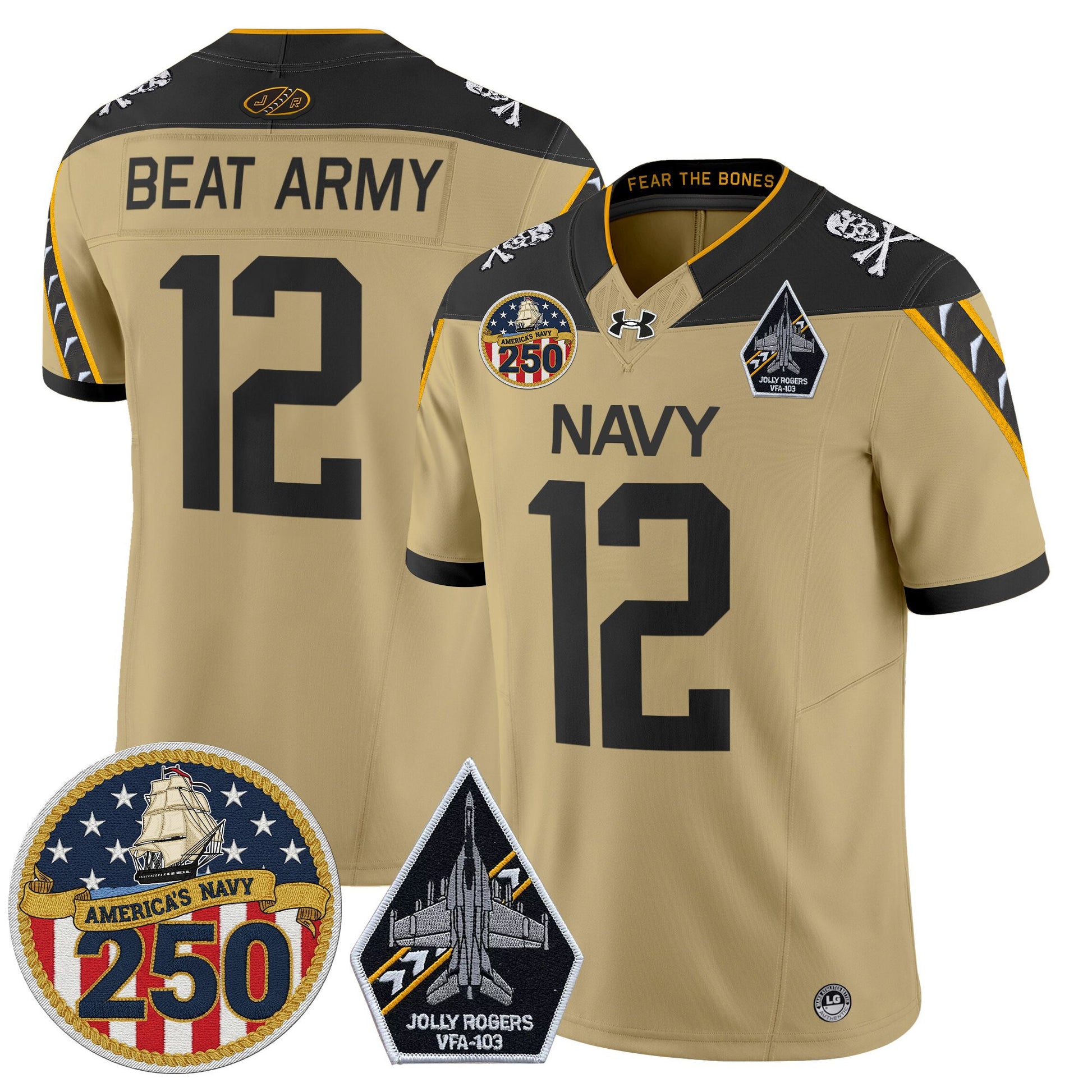 Men's Navy Midshipmen 'Jolly Rogers Edition' Vapor Limited Jersey - 250th Anniversary Patch - Stitched