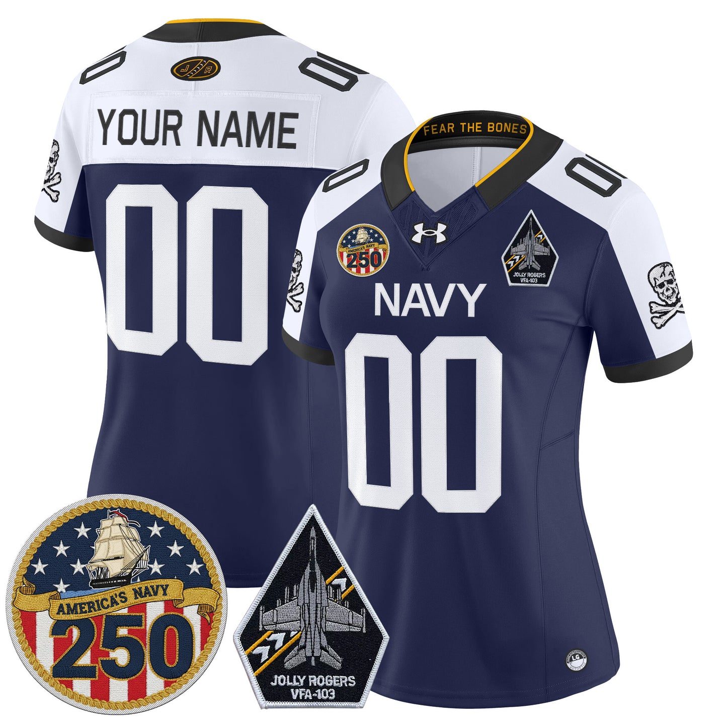 Navy Midshipmen 'Jolly Rogers Edition' Vapor Limited Custom Jersey - 250th Anniversary Patch - Stitched