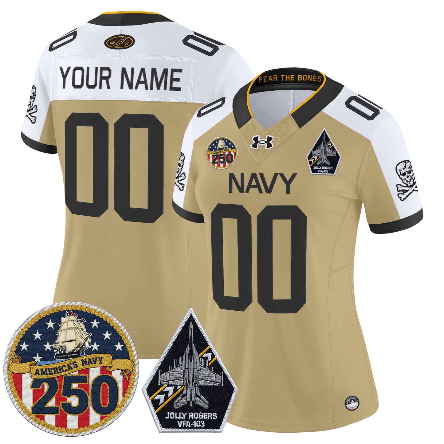 Navy Midshipmen 'Jolly Rogers Edition' Vapor Limited Custom Jersey - 250th Anniversary Patch - Stitched