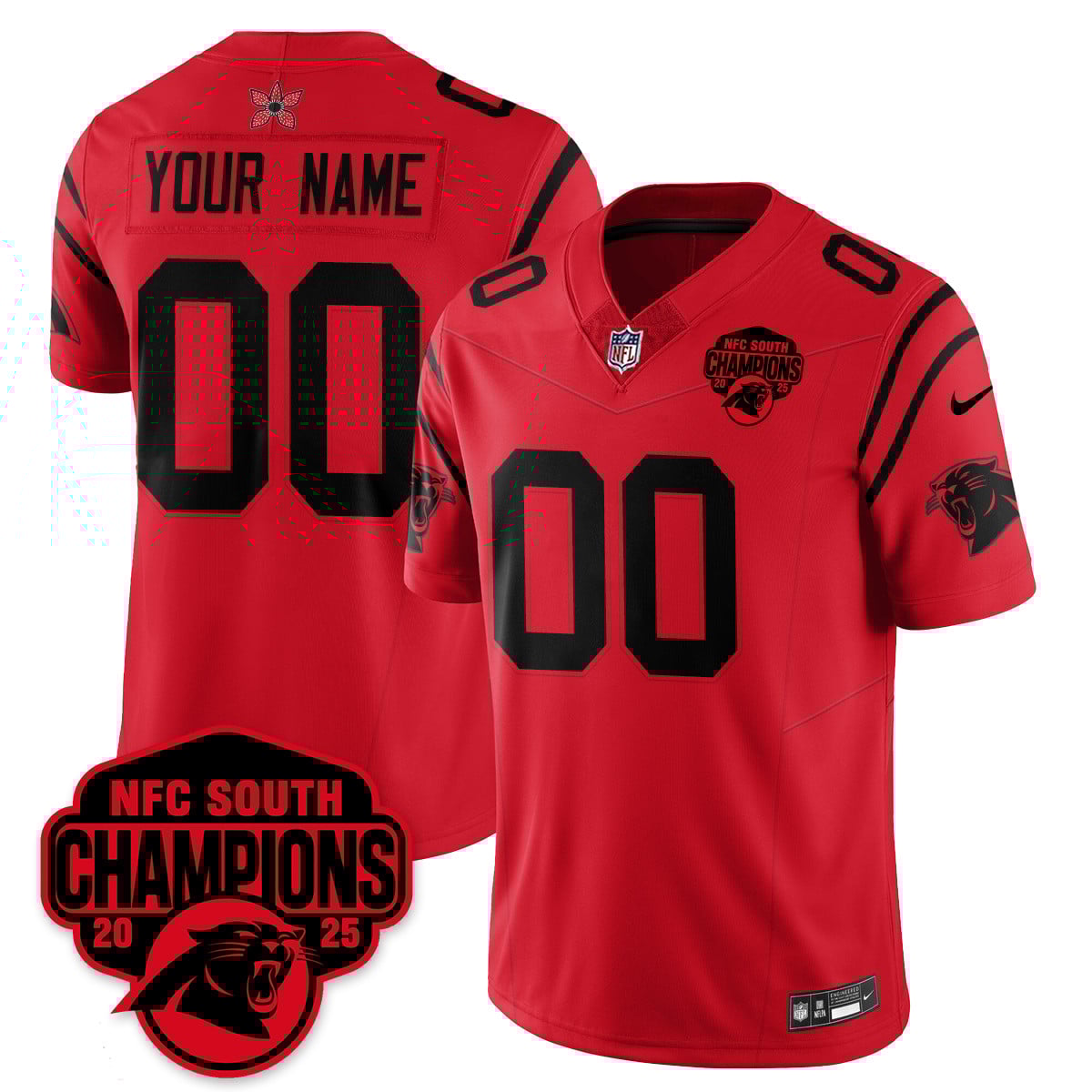 Custom Carolina Panthers Stranger Things NFC South Division Champions Vapor Limited Jersey - All Stitched