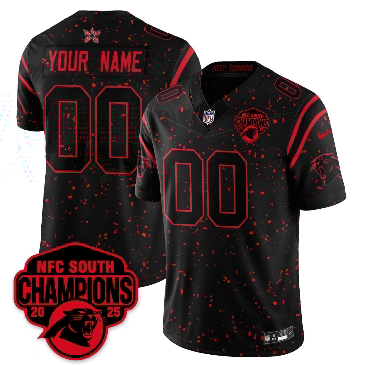 Custom Carolina Panthers Stranger Things NFC South Division Champions Vapor Limited Jersey - All Stitched