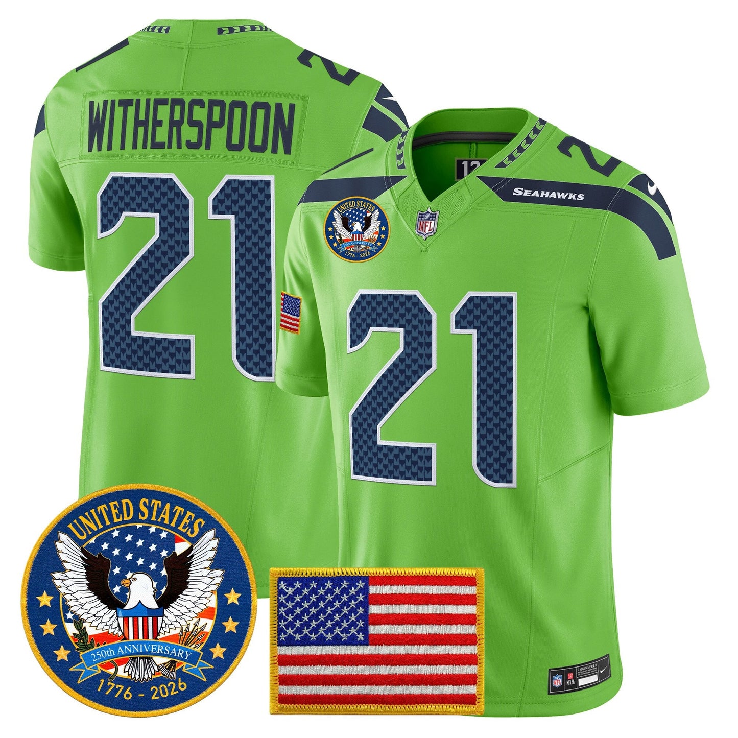 Men's Seattle Seahawks "United States 250th Anniversary Patch" Vapor Limited Jersey - All Stitched
