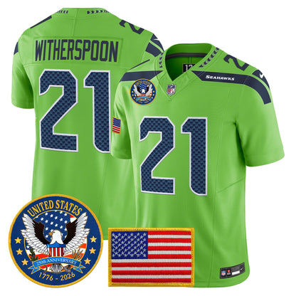 Men's Seattle Seahawks "United States 250th Anniversary Patch" Vapor Limited Jersey - All Stitched