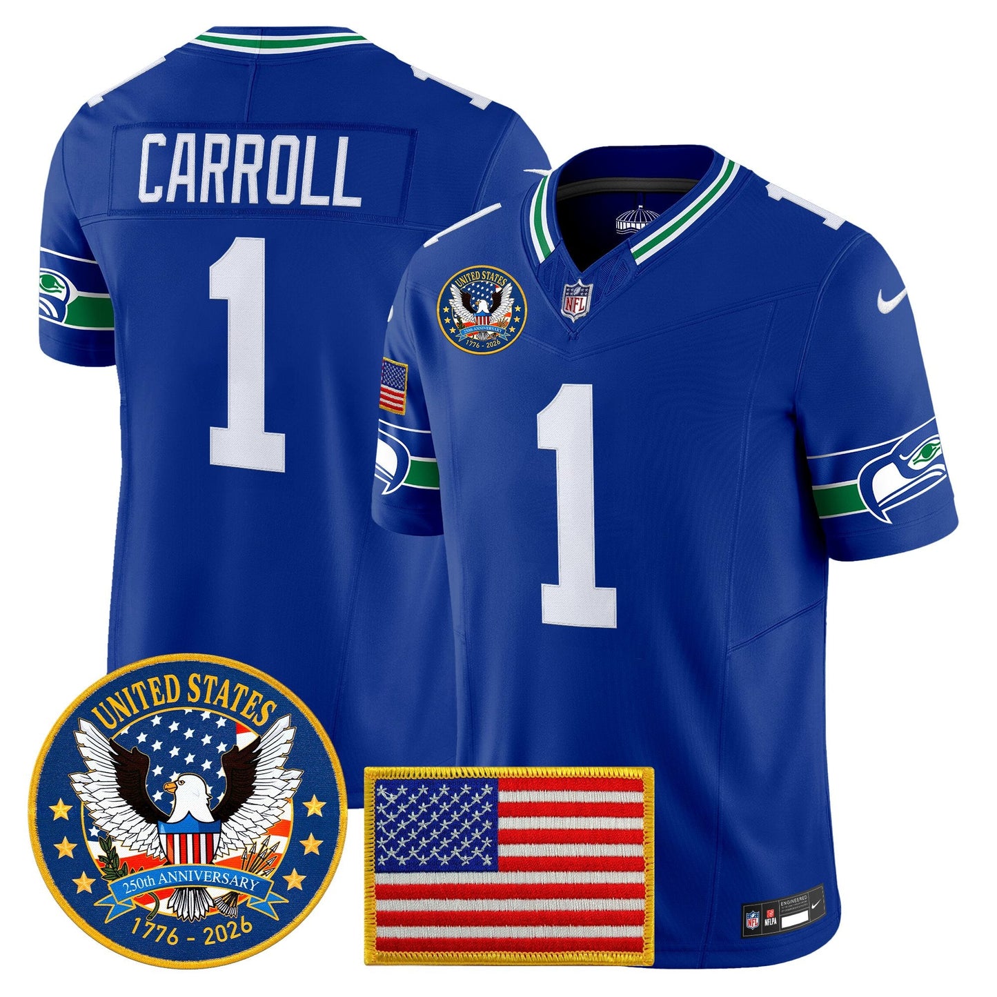 Men's Seattle Seahawks "United States 250th Anniversary Patch" Vapor Limited Jersey - All Stitched