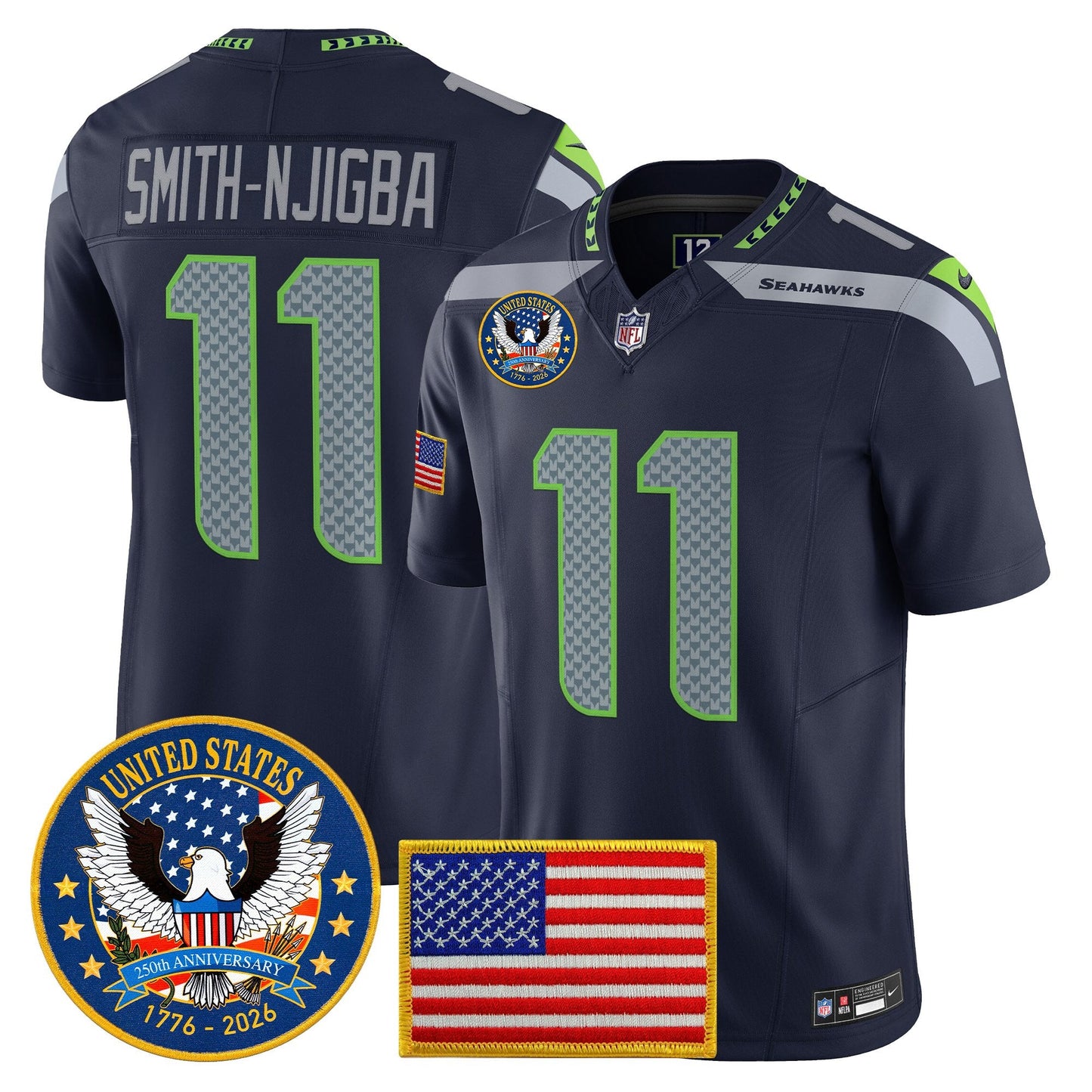 Men's Seattle Seahawks "United States 250th Anniversary Patch" Vapor Limited Jersey - All Stitched