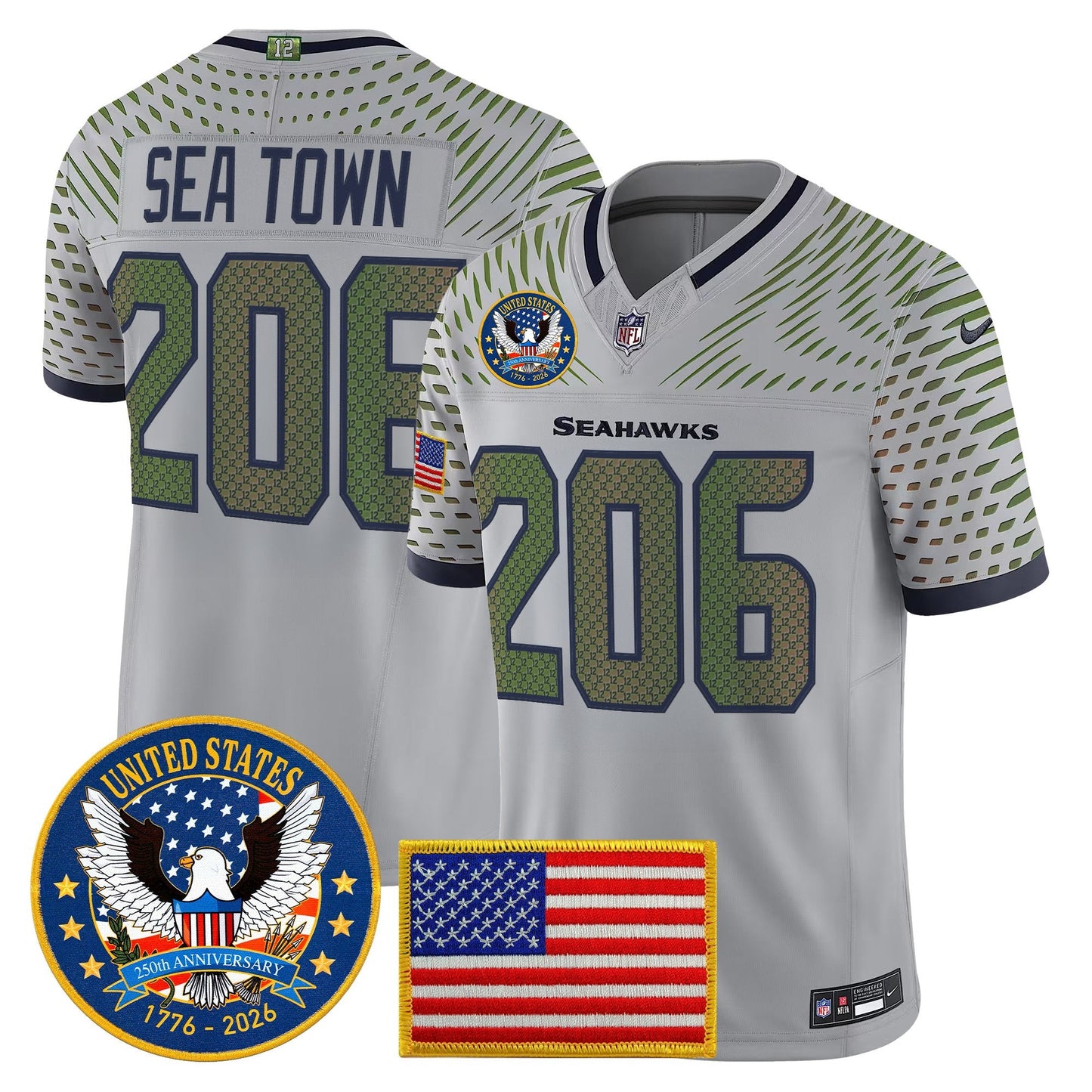 Men's Seattle Seahawks "United States 250th Anniversary Patch" Vapor Limited Jersey - All Stitched