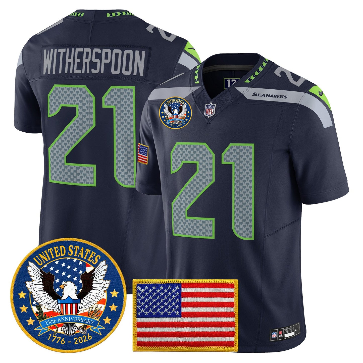 Men's Seattle Seahawks "United States 250th Anniversary Patch" Vapor Limited Jersey - All Stitched