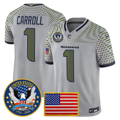 Men's Seattle Seahawks "United States 250th Anniversary Patch" Vapor Limited Jersey - All Stitched