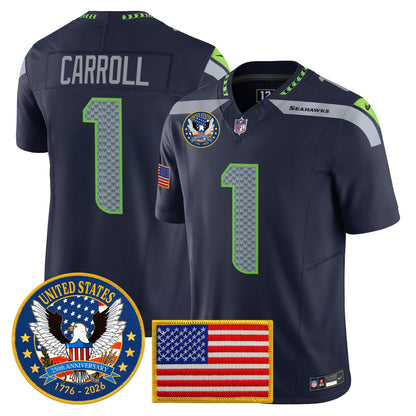 Men's Seattle Seahawks "United States 250th Anniversary Patch" Vapor Limited Jersey - All Stitched