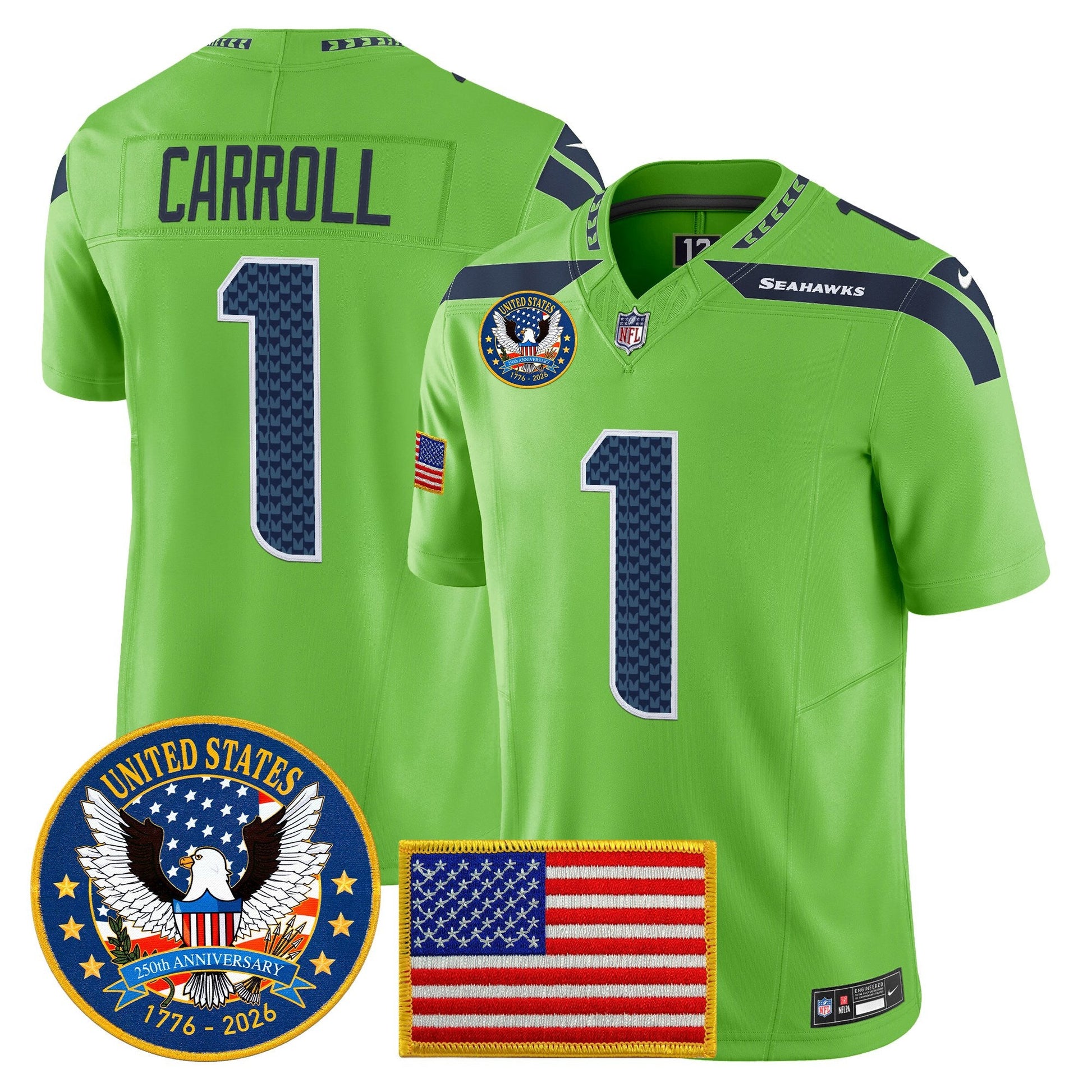 Men's Seattle Seahawks "United States 250th Anniversary Patch" Vapor Limited Jersey - All Stitched