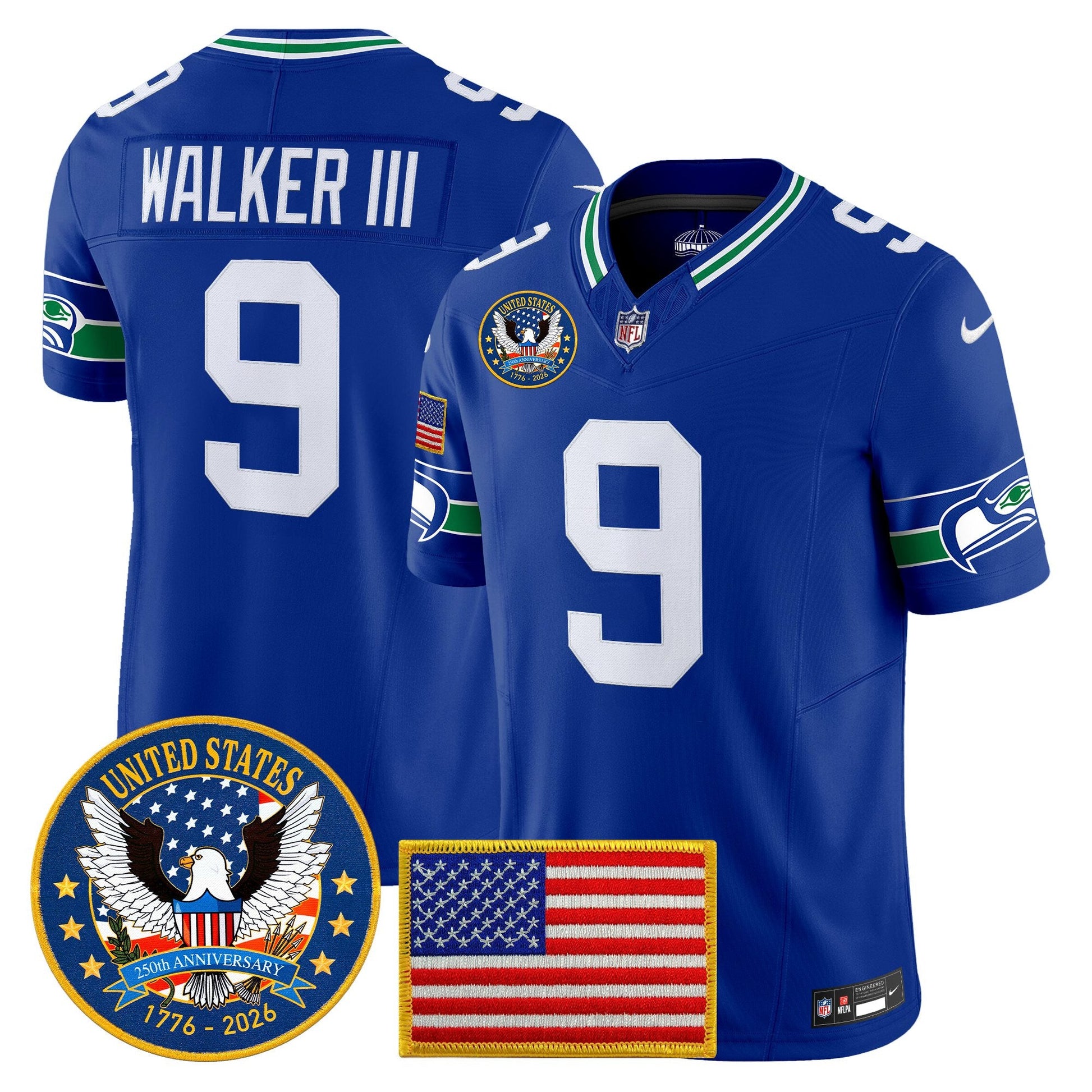 Men's Seattle Seahawks "United States 250th Anniversary Patch" Vapor Limited Jersey - All Stitched