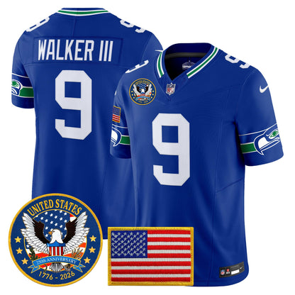 Men's Seattle Seahawks "United States 250th Anniversary Patch" Vapor Limited Jersey - All Stitched