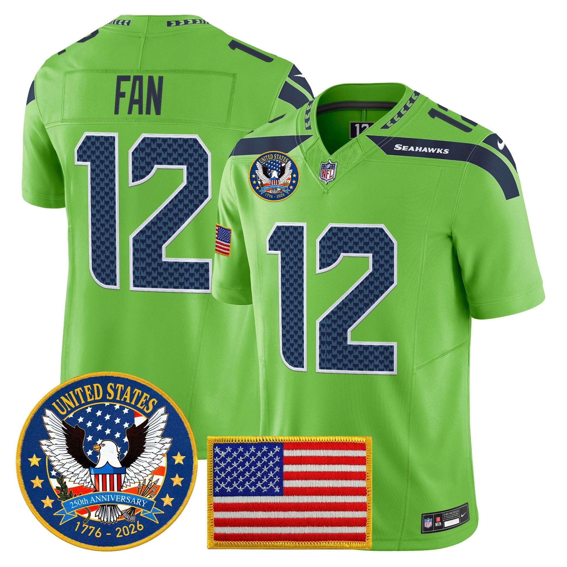 Men's Seattle Seahawks "United States 250th Anniversary Patch" Vapor Limited Jersey - All Stitched