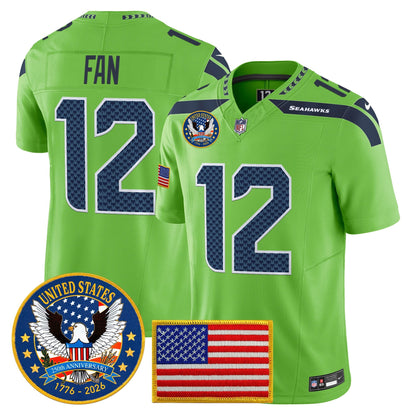 Men's Seattle Seahawks "United States 250th Anniversary Patch" Vapor Limited Jersey - All Stitched