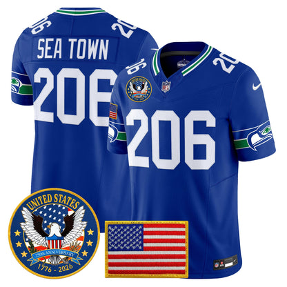 Men's Seattle Seahawks "United States 250th Anniversary Patch" Vapor Limited Jersey - All Stitched
