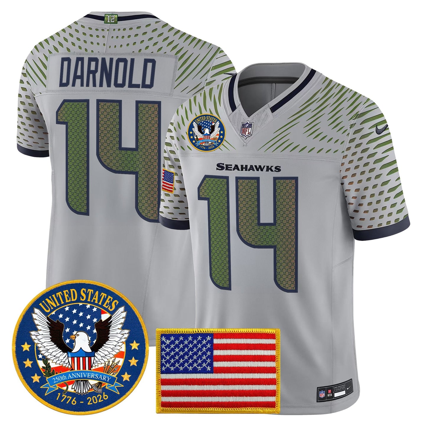 Men's Seattle Seahawks "United States 250th Anniversary Patch" Vapor Limited Jersey - All Stitched