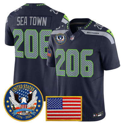 Men's Seattle Seahawks "United States 250th Anniversary Patch" Vapor Limited Jersey - All Stitched