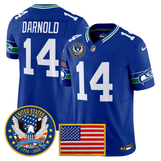Men's Seattle Seahawks "United States 250th Anniversary Patch" Vapor Limited Jersey - All Stitched