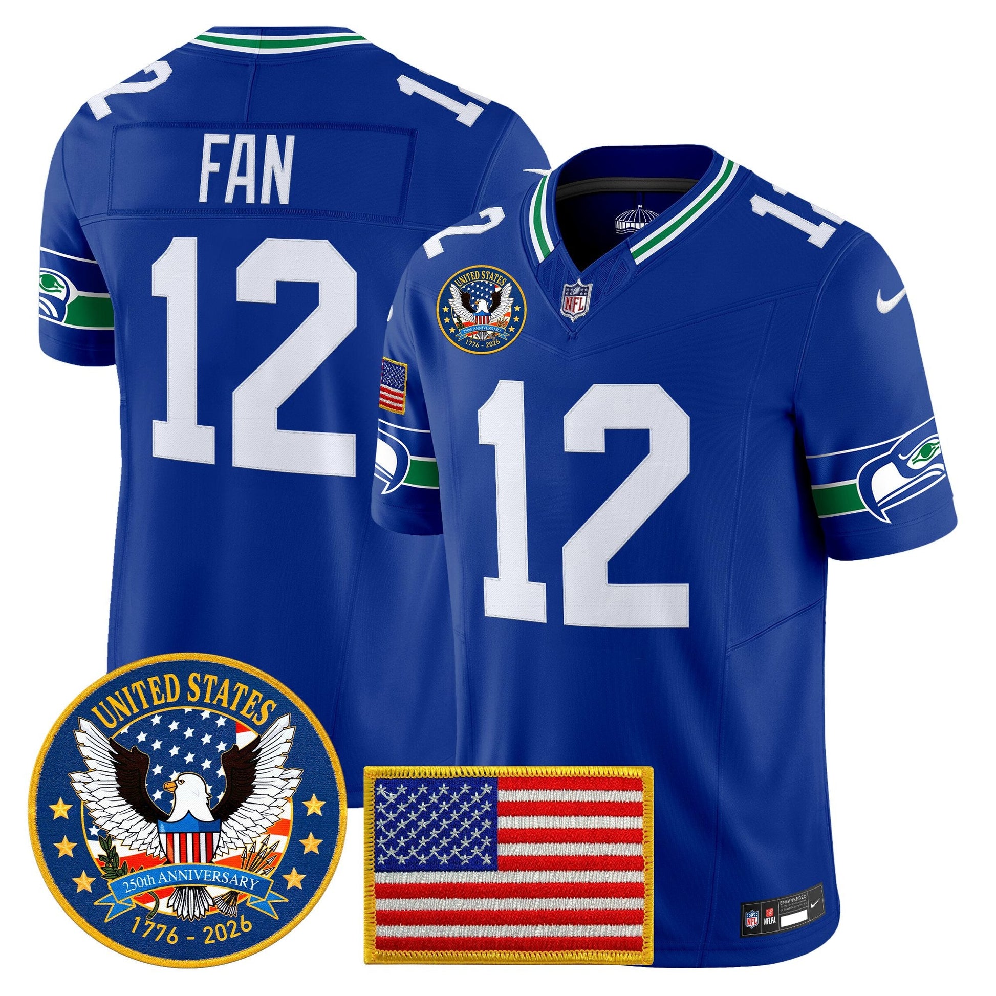 Men's Seattle Seahawks "United States 250th Anniversary Patch" Vapor Limited Jersey - All Stitched