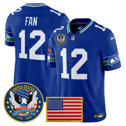 Men's Seattle Seahawks "United States 250th Anniversary Patch" Vapor Limited Jersey - All Stitched