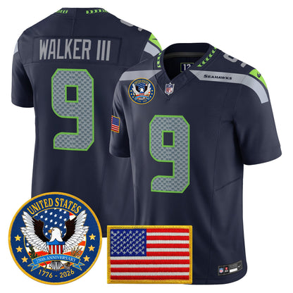 Men's Seattle Seahawks "United States 250th Anniversary Patch" Vapor Limited Jersey - All Stitched