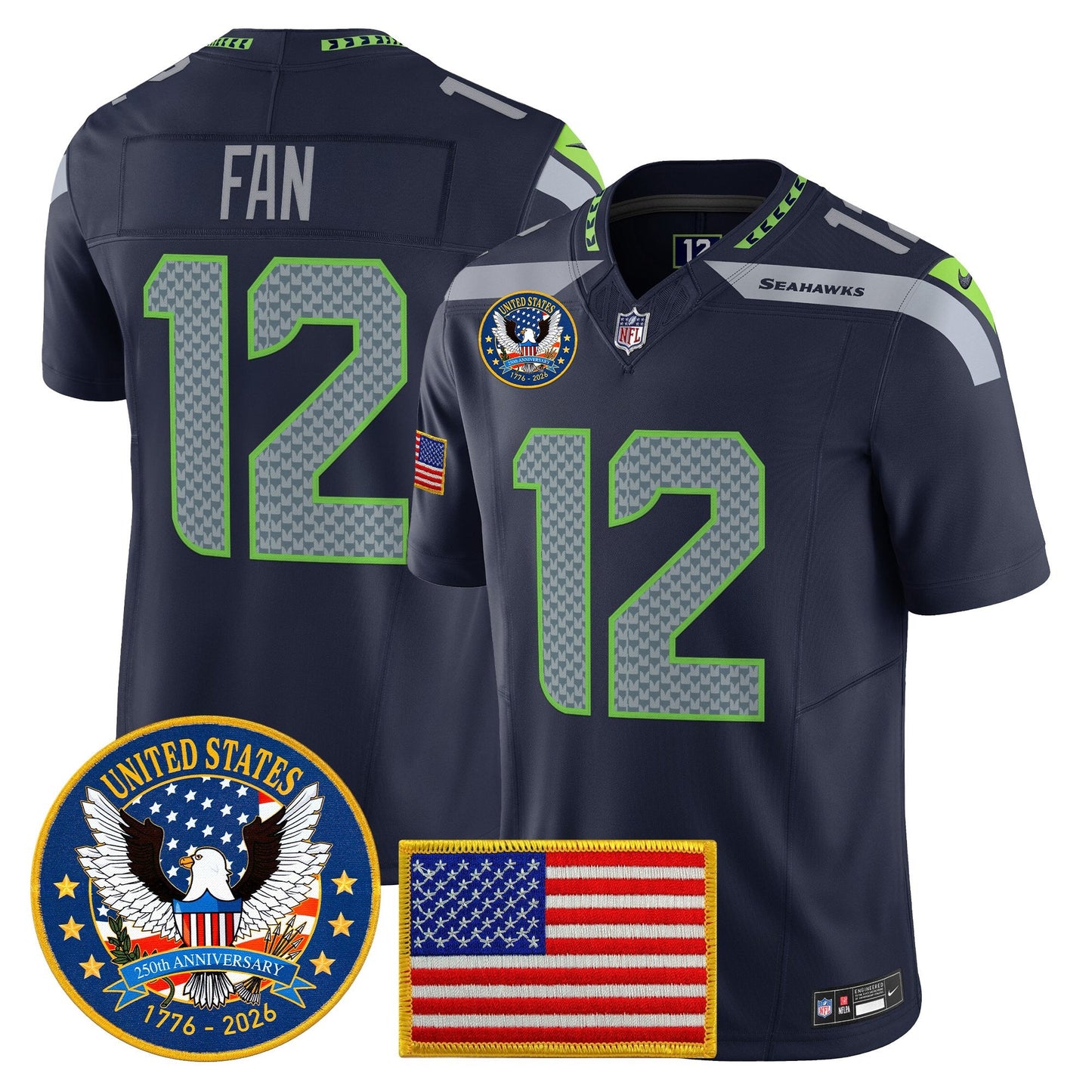 Men's Seattle Seahawks "United States 250th Anniversary Patch" Vapor Limited Jersey - All Stitched